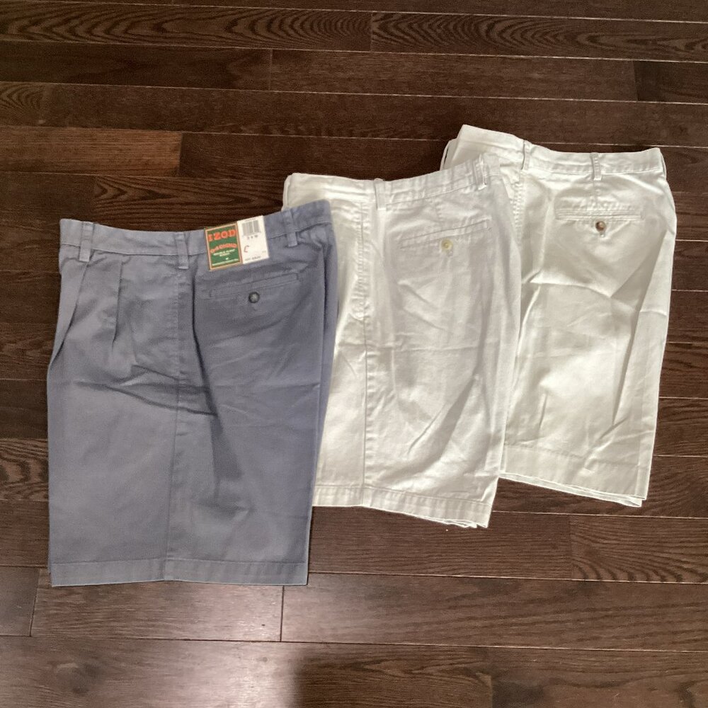 Bundle of Three IZOD Shorts (Blue - NWT and Khaki x 2) - sz 34